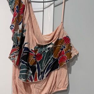 Free People Peach Floral One sleeve Blouse